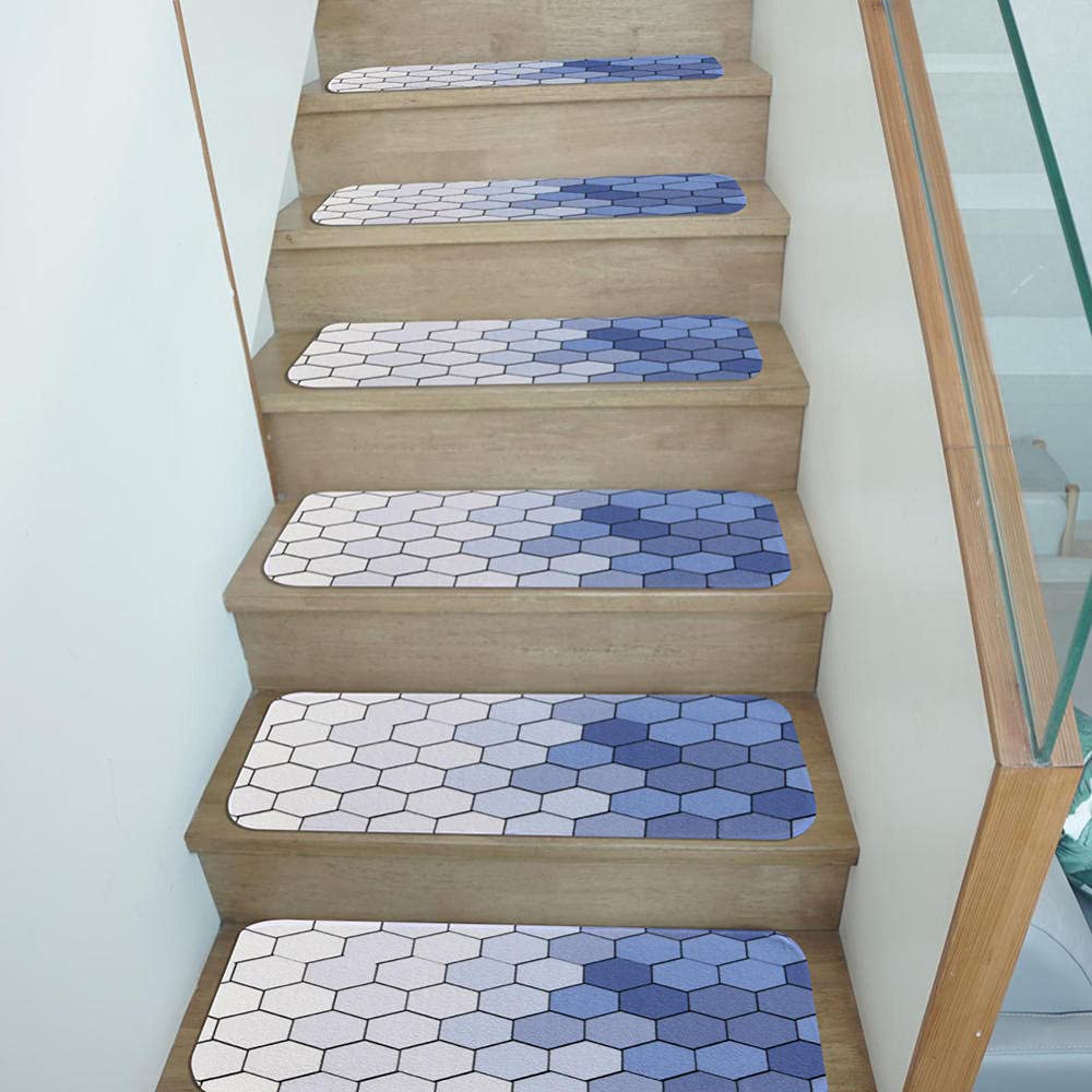 Alfombra con Patrones geométricos para peldaños de Escalera|Alfombras Modernas para escaleras para escalones de Madera|Alfombra para escaleras con Cinta de Doble Cara|Alfombra para escaleras