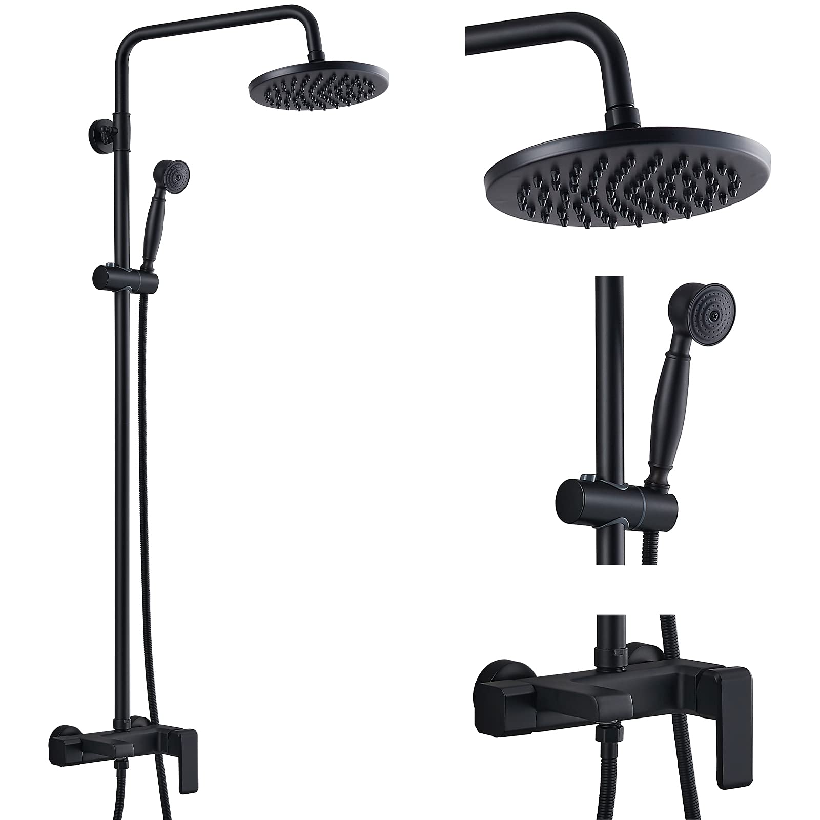 Buy Matte Black Exposed Shower Faucet Fixture Set 8 Rain Shower Single