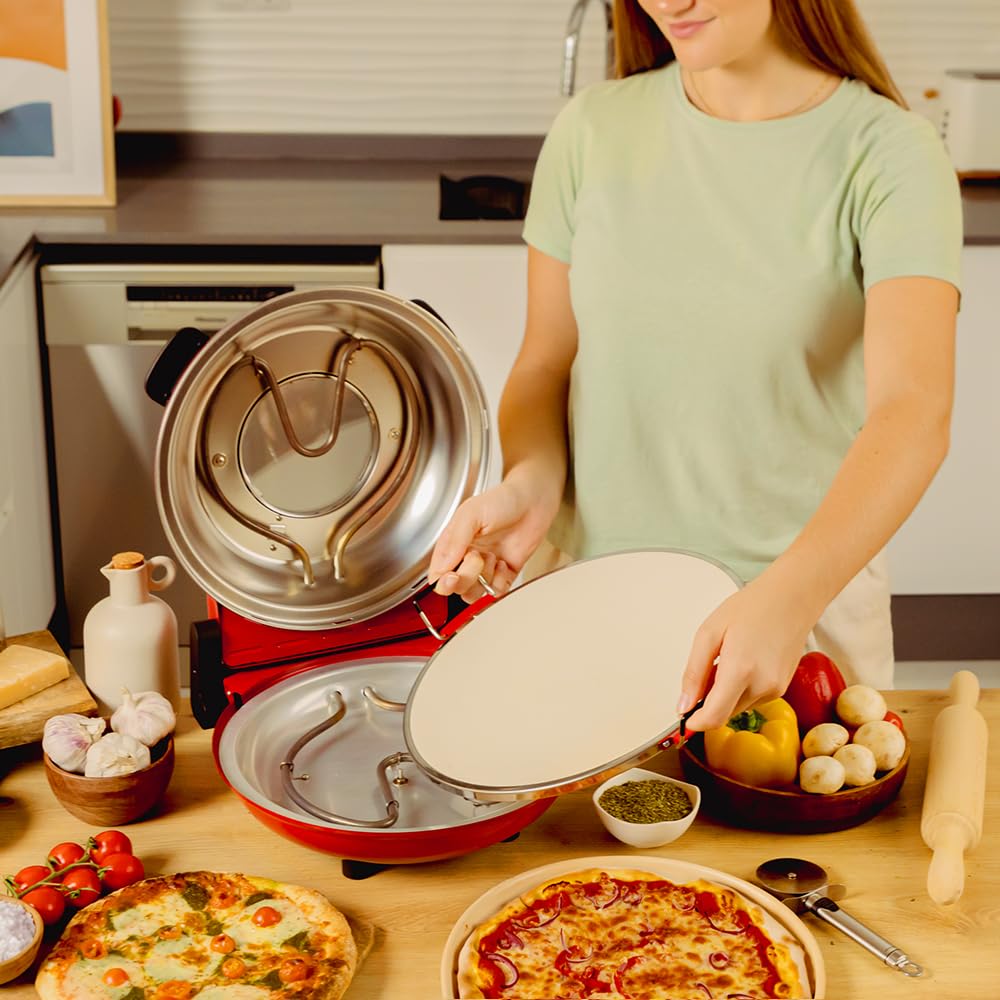 Cecotec four-gril électrique pour pizza Fun Pizza&Co Mamma Mía Vista, 1200 W, minuteur 15 minutes, température maximale de 420ºC en 3 minutes, fenêtre de visualisation, plaque de pierre.