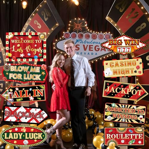 Image of 20 Pieces Casino Party Decorations Vegas Themed Party Directional Signs Casino Signs Welcome to Las Vegas Party Decorations Casino Night Poker Chip Dice Birthday Party Supplies