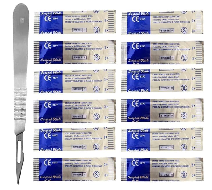25 Pcs Scalpel- Edges Scalpel Handle No 3 Surgical_ Baldes # 11 Non Sterile Edges Perfect for culpting Repairs Lab Anatomy Lab Training Sign Craft Card Making Cutter Podiatry