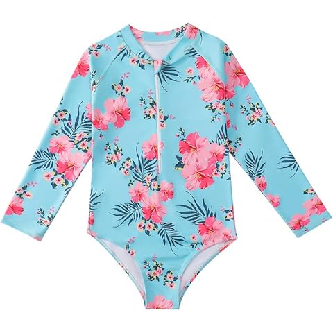 JiAmy Long Sleeve Girls Swimsuit with Zip Cover