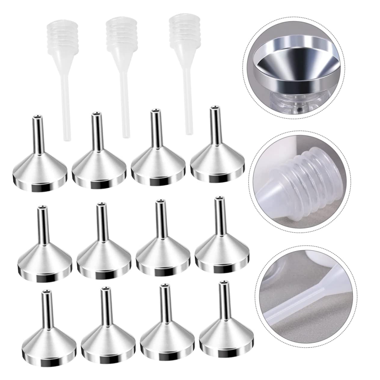 3 Mini Imbuti Metallici + 3 Contagocce 2ml - Per Liquidi, Profumi, Laboratorio