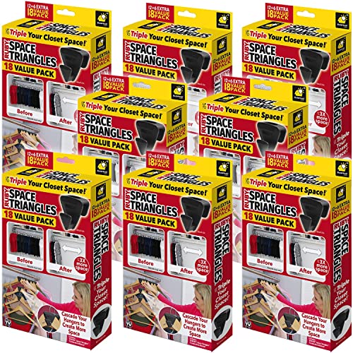 Ruby Space Triangles Original AS-SEEN-ON-TV, Ultra- Premium Hanger Hooks Triple Closet Space 18 Count (Pack of 8), Black