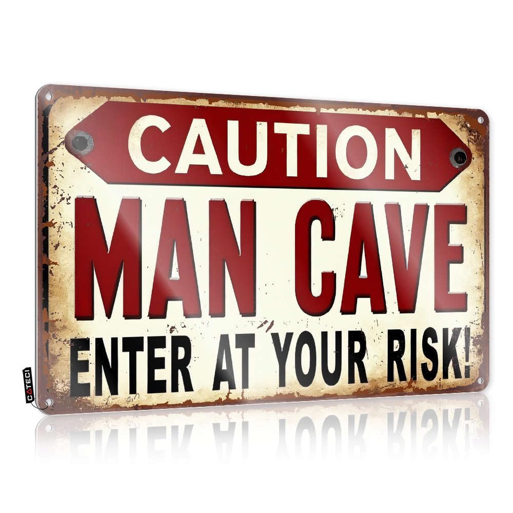 Funny Bedroom Decor Caution Man Cave Enter At Your Risk! Tin Sign Vintage Signs Metal Outdoor Bar Decor(30X40CM)
