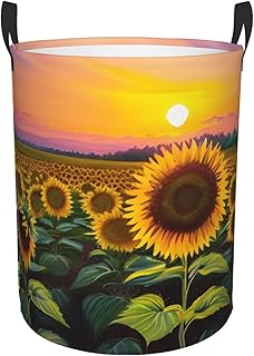 Sunflower print Laundry Basket Circular Hamper Waterproof Bathroom Hamper Storage Bin Organizer Basket Laundry Hamper with Handles for Clothes Toys Small