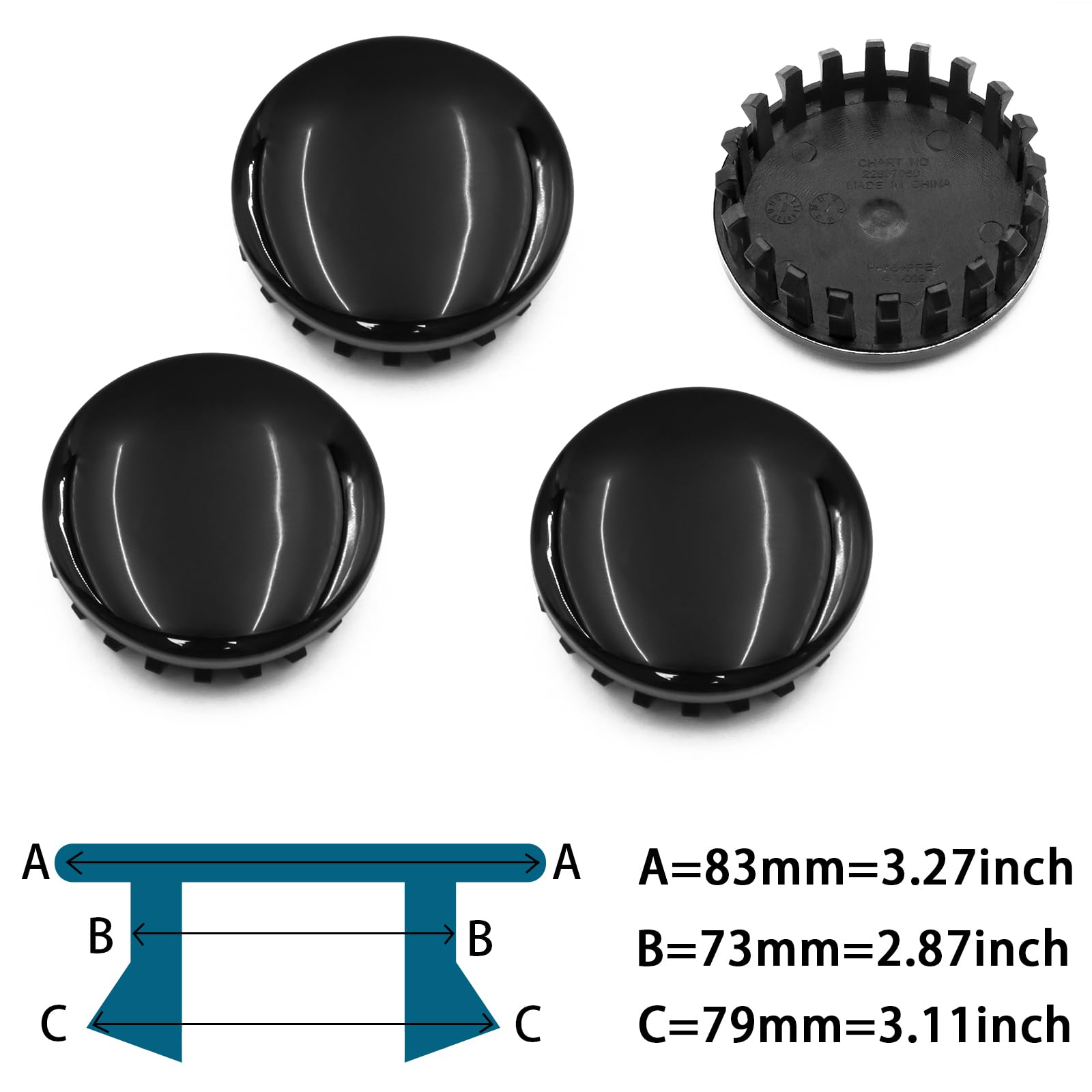 Lot de 4 Cache-Moyeux Enjoliveurs Personnalisés Noir Brillant de 83 mm pour Tahoe Suburban Silverado 1500 Sierra Yukon Denali 2014-2020 22837060