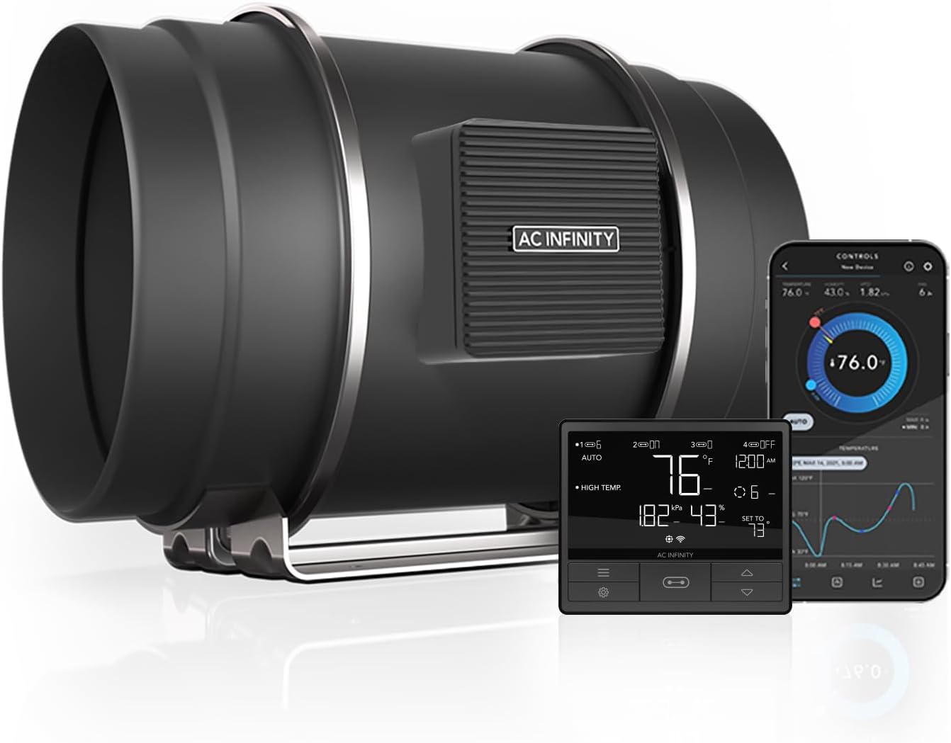 AC Infinity CLOUDLINE PRO T8, Quiet 200mm Inline Duct Fan with Temperature Humidity VPD Controller, WiFi Integrated App Control Ventilation Exhaust Fan for Heating Cooling Grow Tent Hydroponic 8-Inch