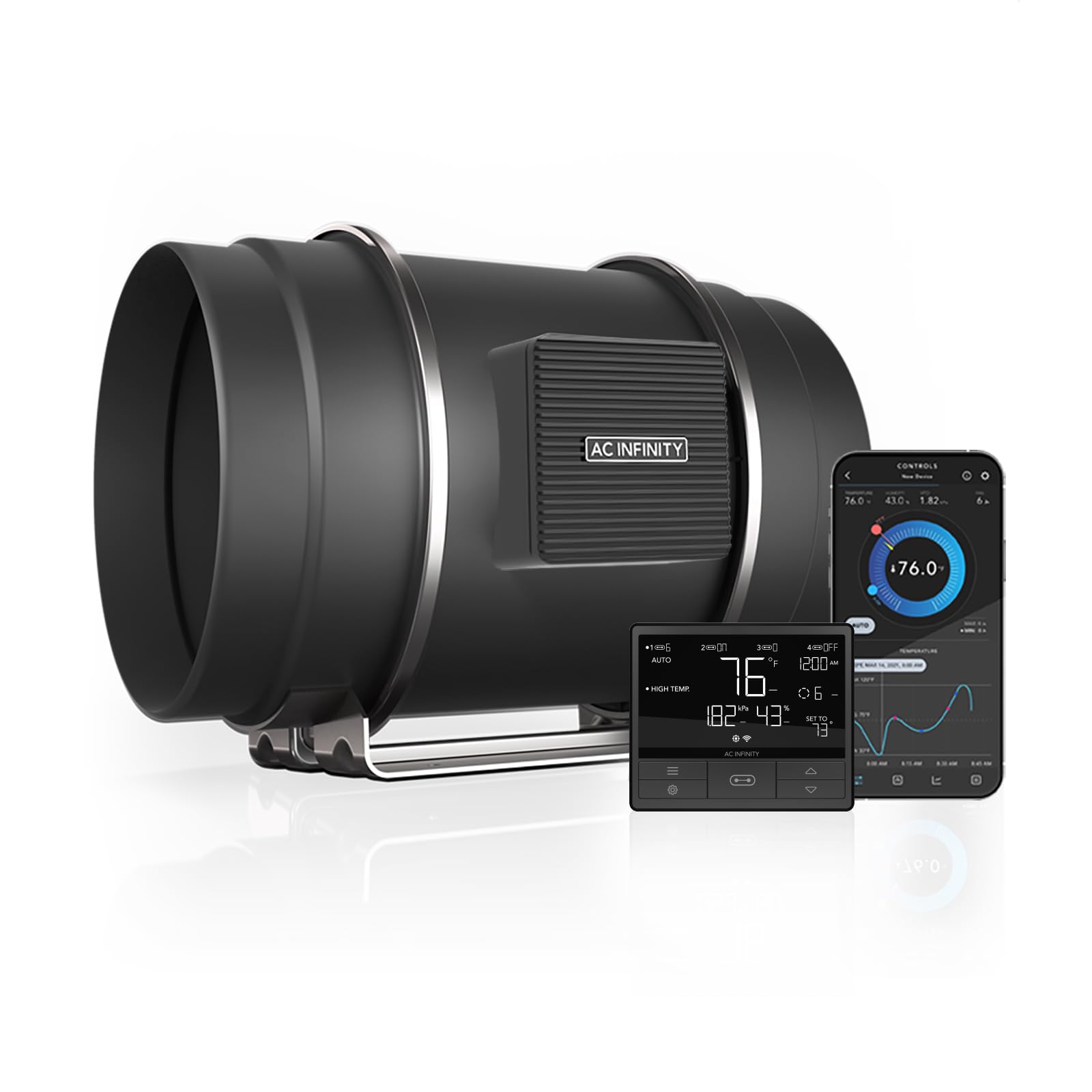 AC Infinity CLOUDLINE PRO T8, Quiet 200mm Inline Duct Fan with Temperature Humidity VPD Controller, WiFi Integrated App Control Ventilation Exhaust Fan for Heating Cooling Grow Tent Hydroponic 8-Inch