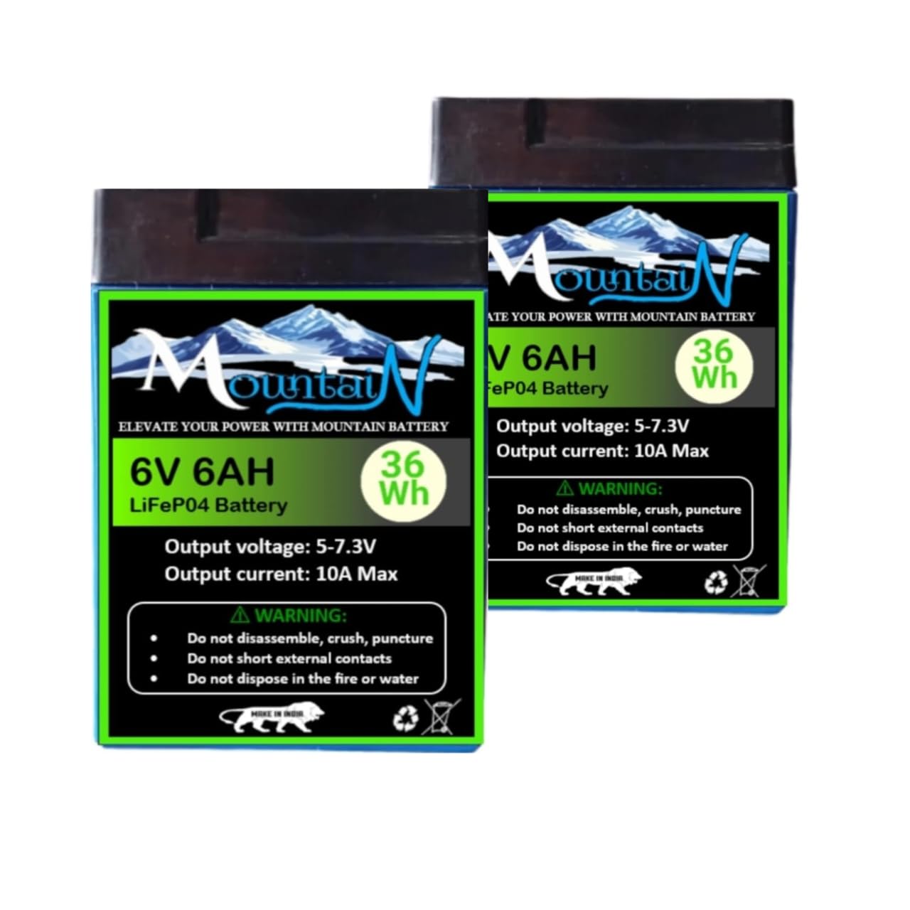 Mountain LiFePO4 Battery, 6V 6Ah, 36Wh Capacity, 10A Max Output, F1 Terminal, Pack of 2-image-43