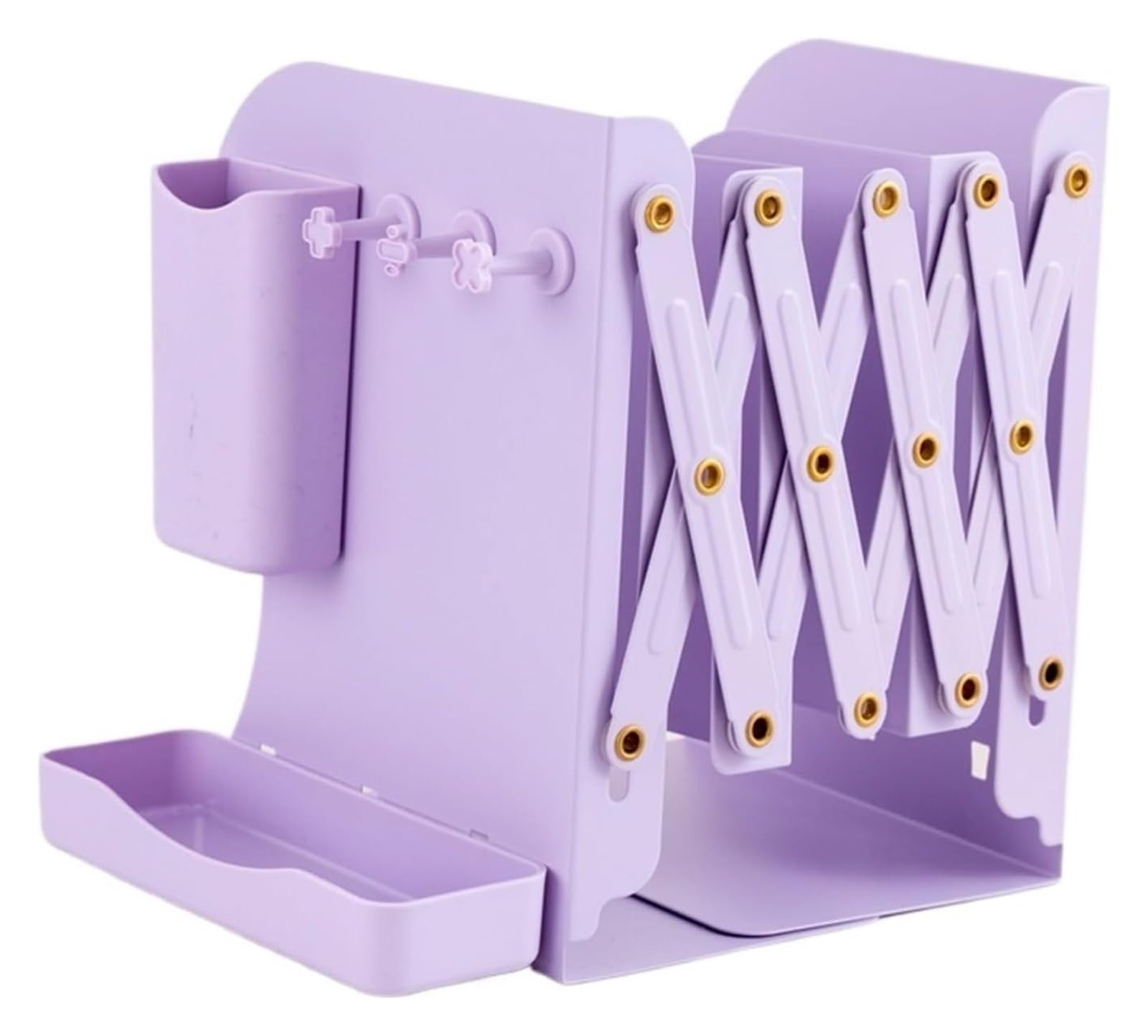 Supporto for libri da tavolo in metallo | Leggio multicolore da scrivania: con portapenne e clip fissa for libri(Purple)