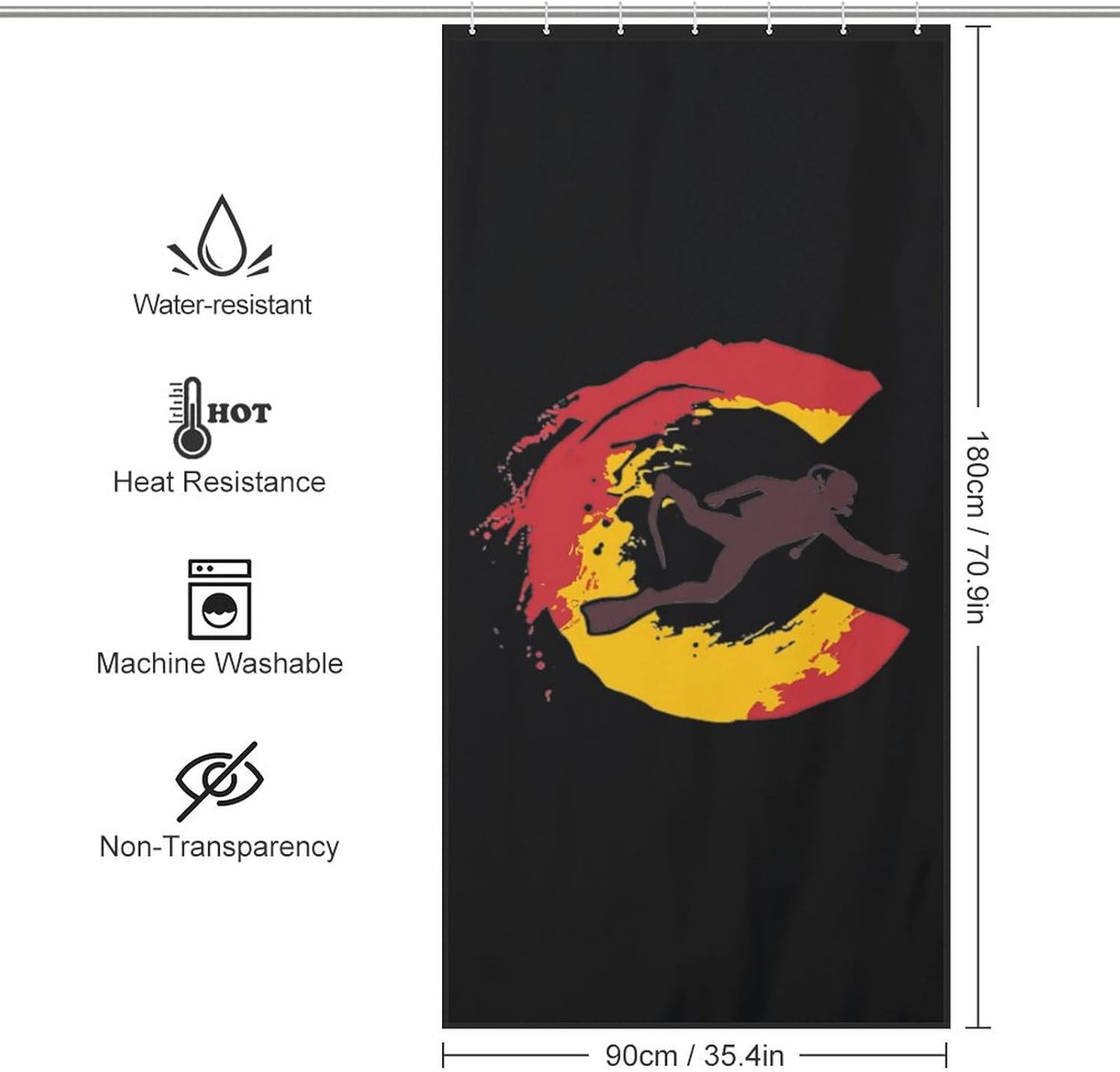 Scuba Diver Colorado Flag Funny Shower Curtains Washable Bath Curtain Liner with Hooks for Bathroom Bath Tubs 36x72Inch（92x183cm）