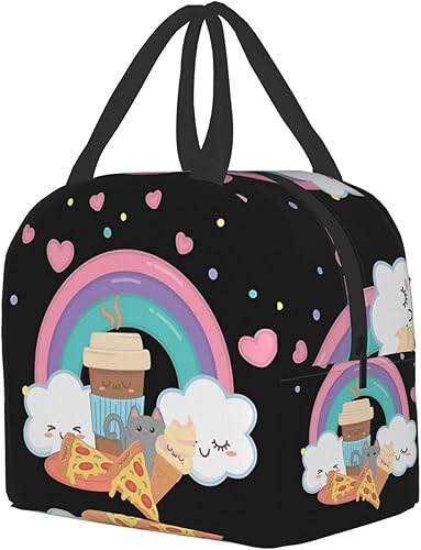 Miniatura 2 de Lonchera térmica reutilizable, bolsa de almuerzo con bolsillo frontal para niñas, niños, mujeres, hombres, picnic, oficina, trabajo, lindo estampado