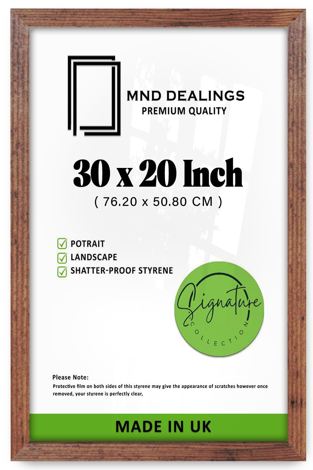 MND Dealings | MDF Poster Frame (76.20 x 50.80 CM) 20 for Art, Wall Gallery & Interiors, Stylish MDF Finish for Portrait & Landscape, Secure Hanging Hooks [ Rustic ]