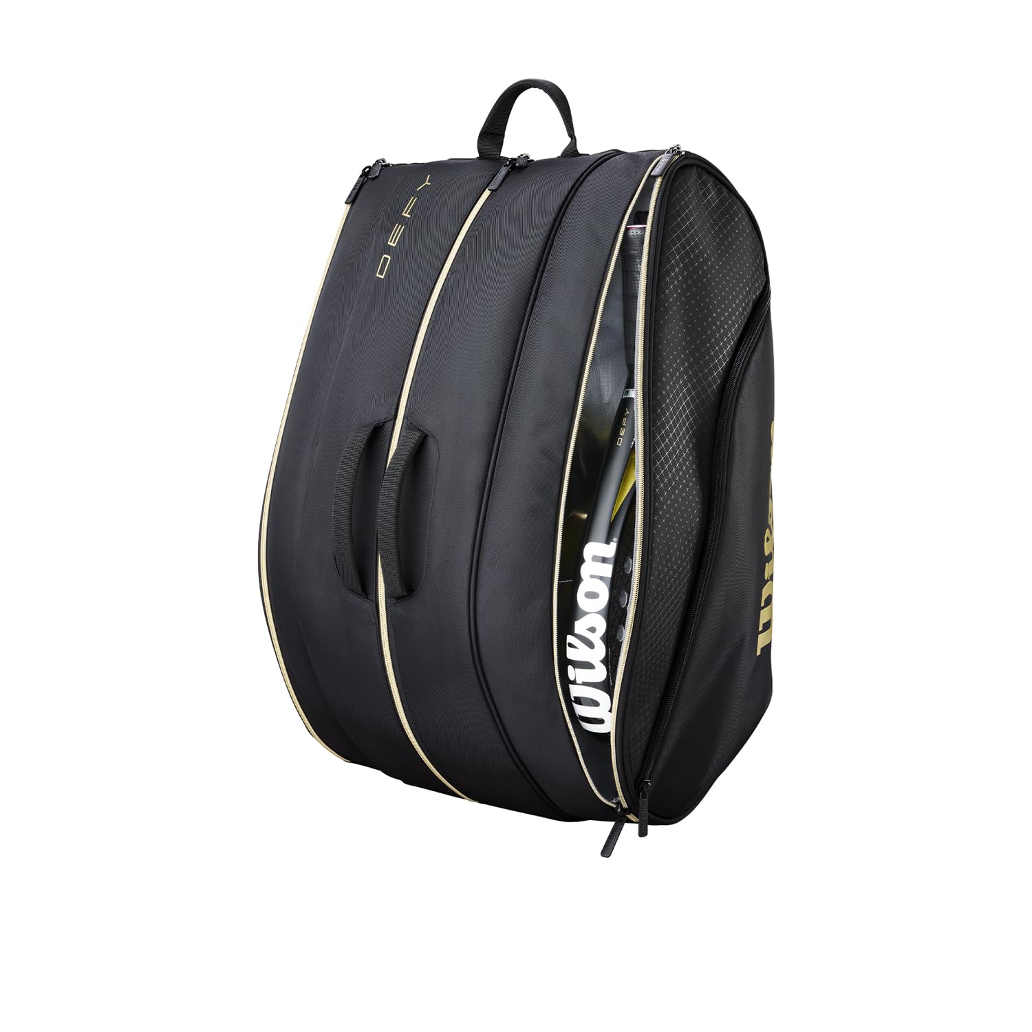 Wilson Defy V1 Padel-Tasche, Mit Thermoguard-Schutz für sechs Padel-Schläger, Kombiniert Komfort, Praktikabilität & Vielseitigkeit, Farbe: Schwarz/Gold