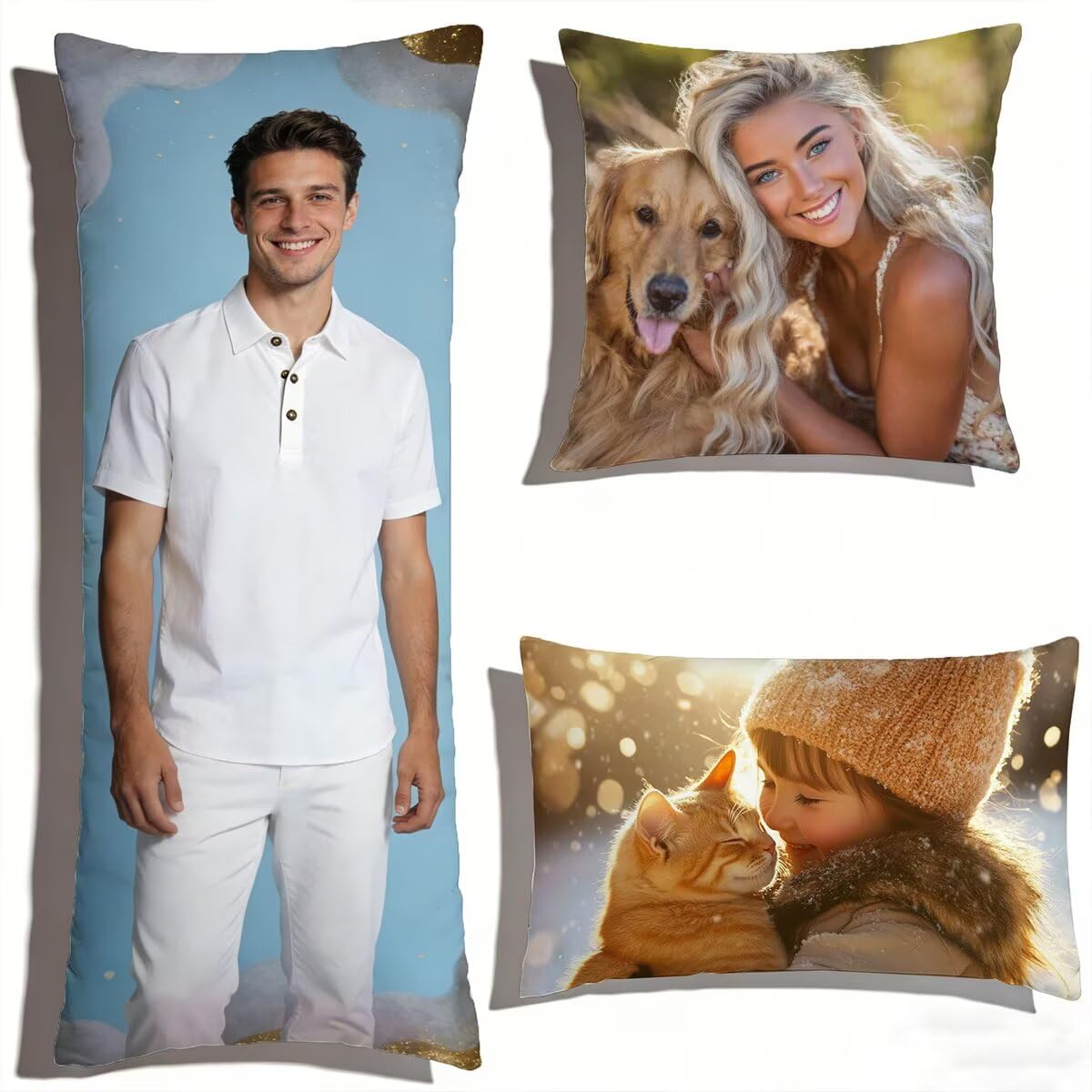 Coussin Personnalisé Photo 50x150,Oreiller Personnalisé,Double Face avec Propre Photo et Texte | Coussin Canape Double Face (2 Photos)，pour Enfants,Amis,Parents et Couples-Cadeau Personnalisé 0o-176