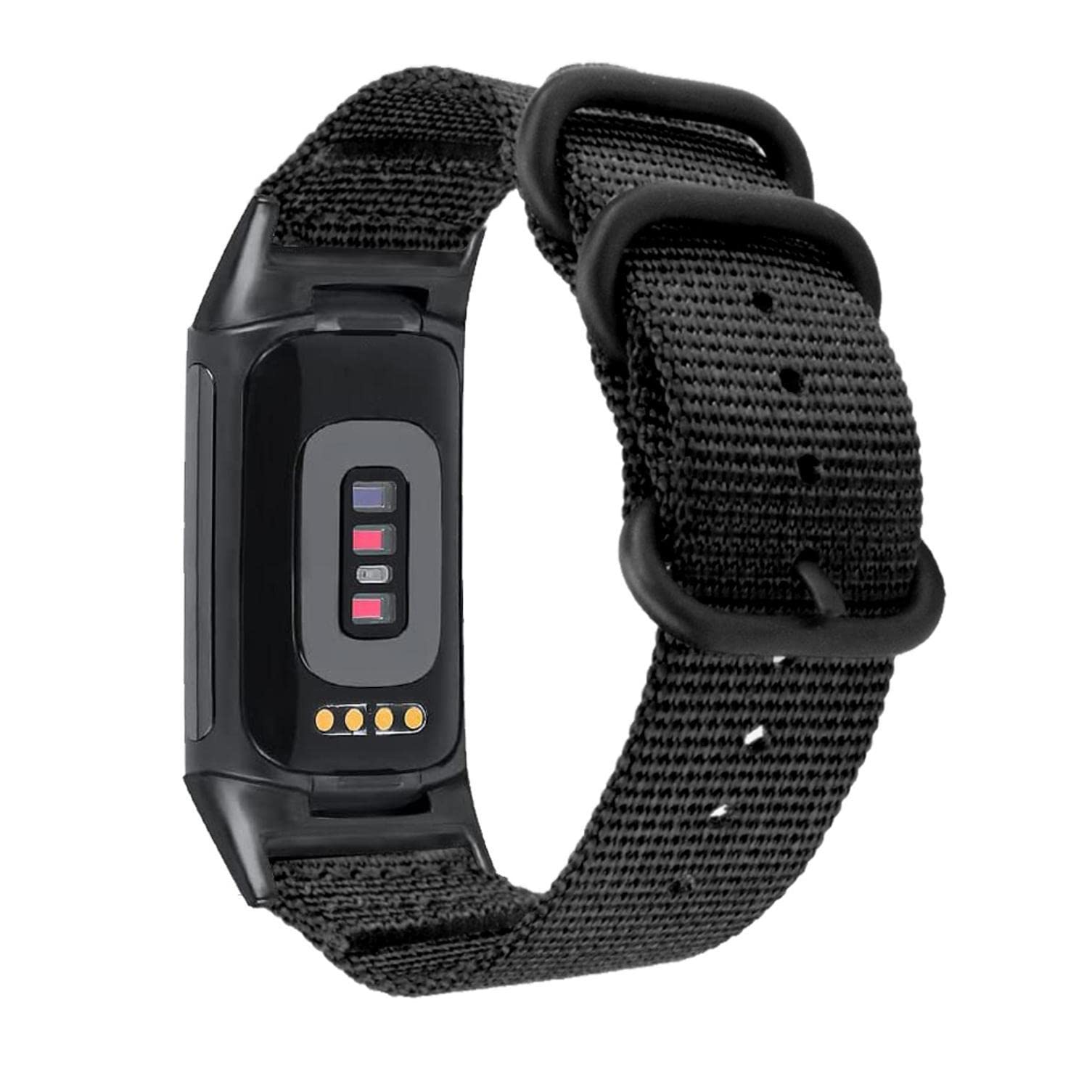 Abanen Nylon Bands for Fitbit Charge 5, Woven Nylon Quick Dry Band Wrist Strap with Stainless Steel Ring Clasp Adjustable Compatible with Fitbit Charge 5 for Women and Men (Black)