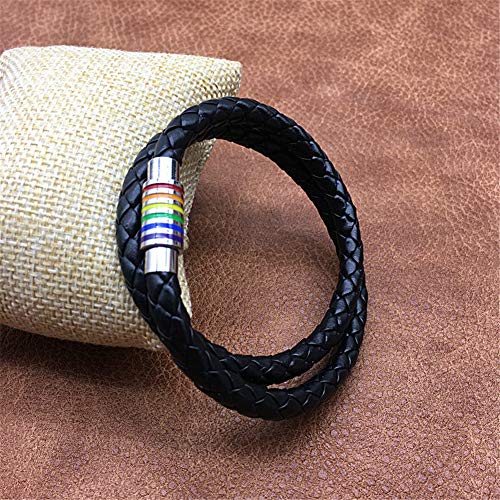 Image of Leather Braided LGBT Rainbow Bangle Bracelet - Gay & Lesbian Pride