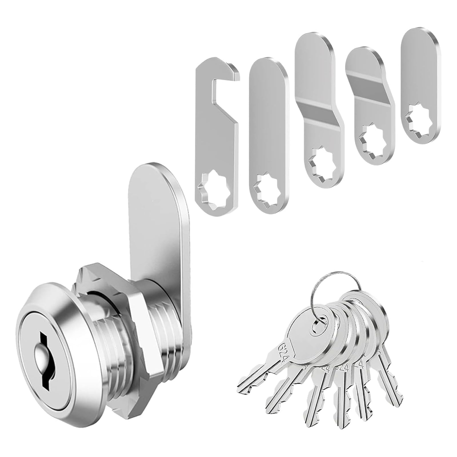 Cabinet Lock, Post Box Lock, Cam Locks, Comes with 6 Keys and 5 Different Locks Plates, Multi-Purpose for Cabinet Cupboard