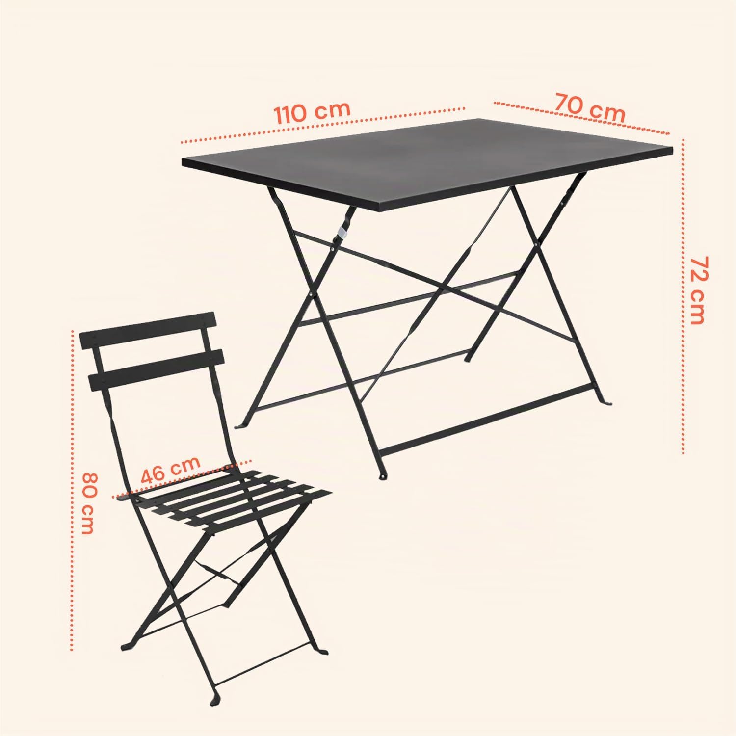 Avilia Salotto da Giardino Esterno Koby Double – Set Tavolo e Sedie da Esterno Pieghevoli in Metallo Antracite, 4 Sedie Ergonomiche e Tavolo Multifunzionale, Design Compatto e Resistente