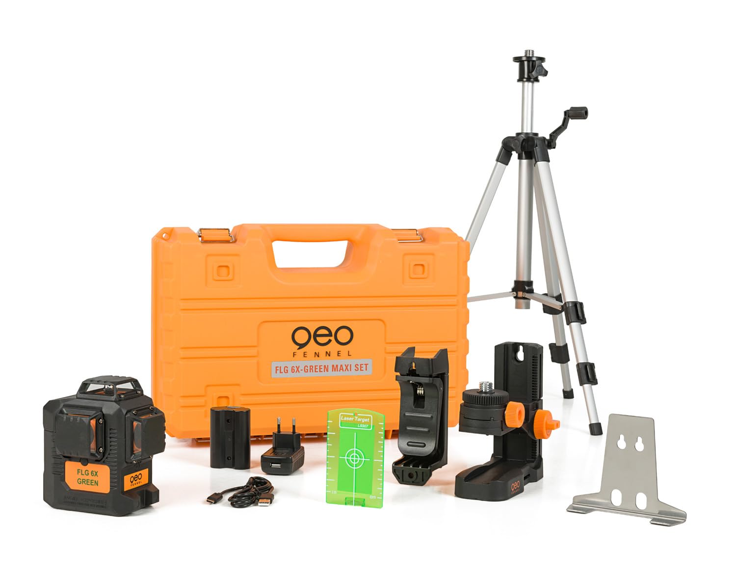FLG 534640 Lot de 6 lasers laser multi-​lignes 360° Vert dans une boîte à outils compacte avec de nombreux accessoires pour vos travaux d'aménagement intérieur