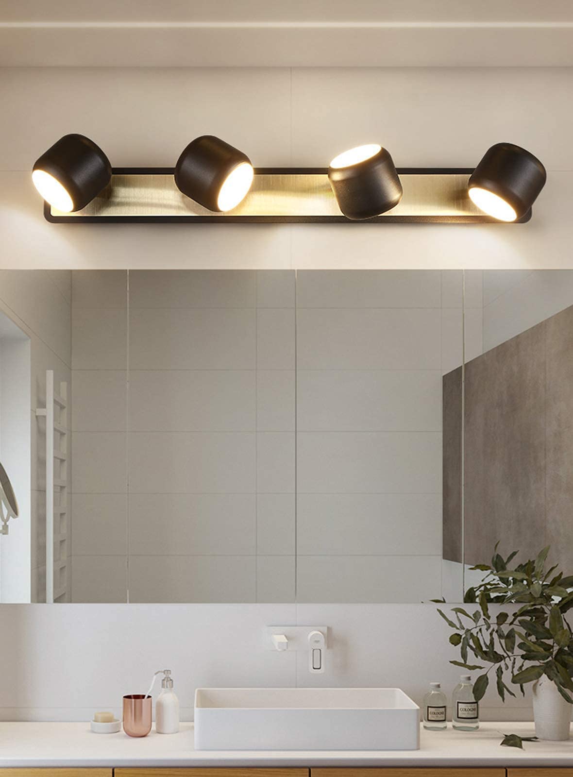 Światło Lustrzane Led,Regulowana Lampa Ścienna Lustrzana Wewnętrzna,Metalowa Akrylowa Wodoodporna Lampa Ścienna 2/3/4 Głowy,Do Toalet W Łazience/Black/4 Heads 20W