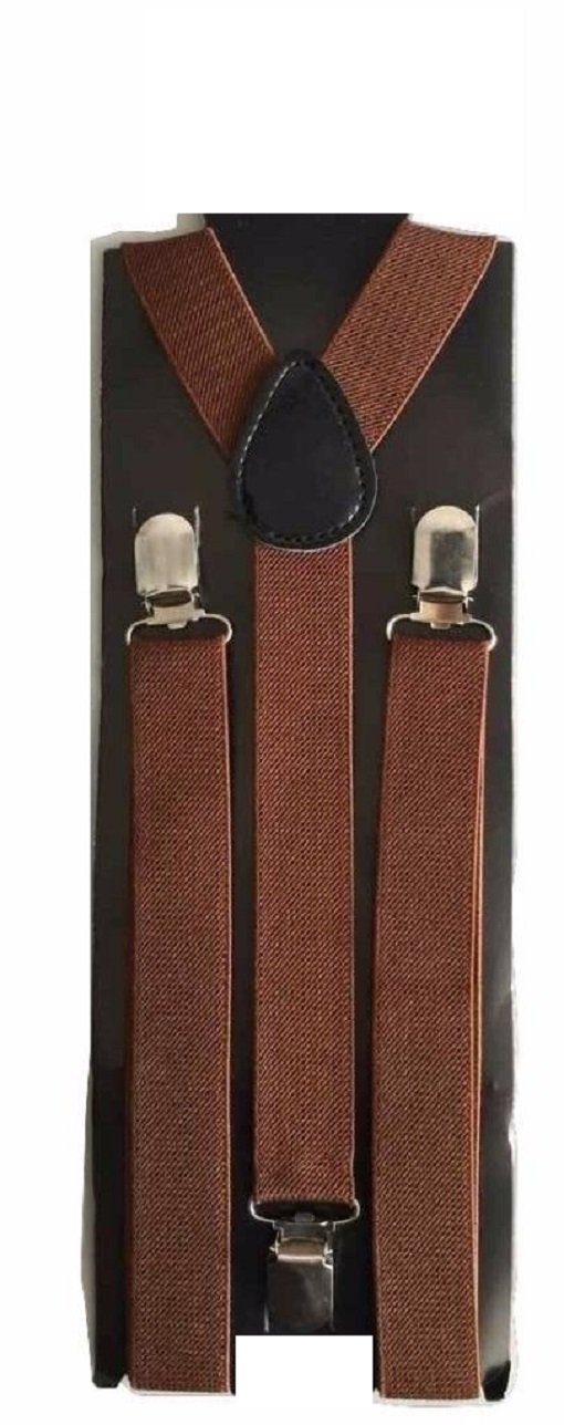 L&C® MENS LADIES UNISEX ADJUSTABLE SLIM BRACES TROUSER SUSPENDERS FANCY DRESS CLIP ON (Brown)