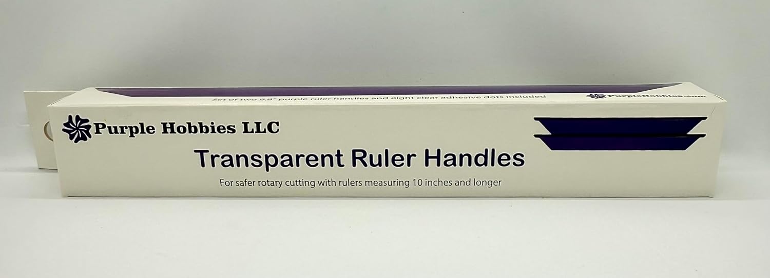 Transparent Purple Ruler Handles By Purple Hobbies, 2 Handles and 8 Clear Adhesive Dots Safer Rotary Cutting