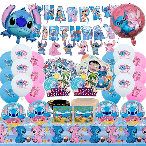 Cartoon Birthday Decorations 115PCS Party Decoration Set with Birthday Banner Cake Toppers Balloons Hanging Swirls Paper Plates Napkins Tablecloth and Stickers for Fun Birthday Theme Party