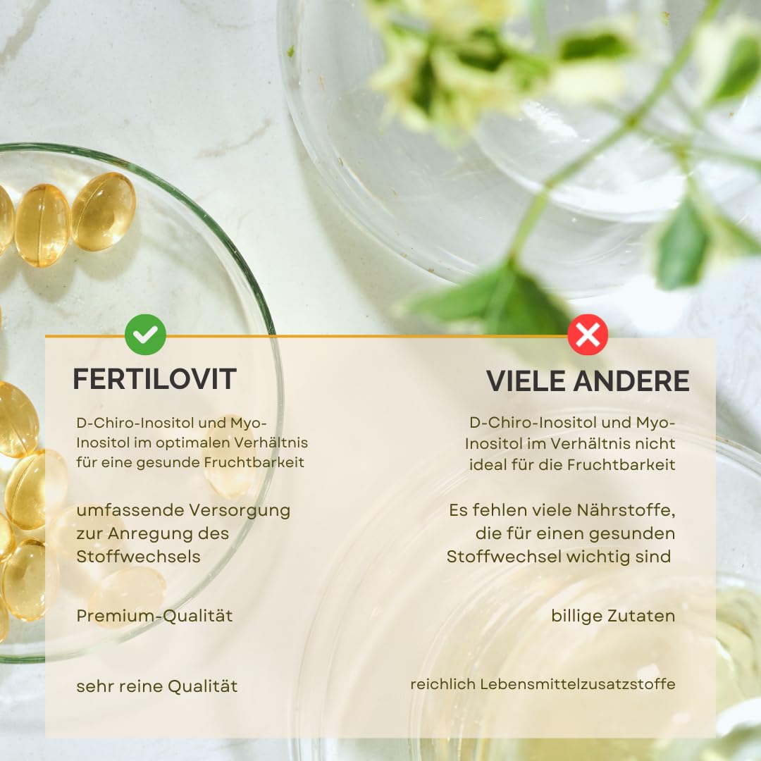 Fertilovit® PCOS Inositol Komplex für Frauen – Myo-Inositol & D-Chiro-Inositol + Folsäure 800 µg – Vitamine & Mineralstoffe für Zyklus & Babyplanung – 60 Kapseln + 30 Sachets