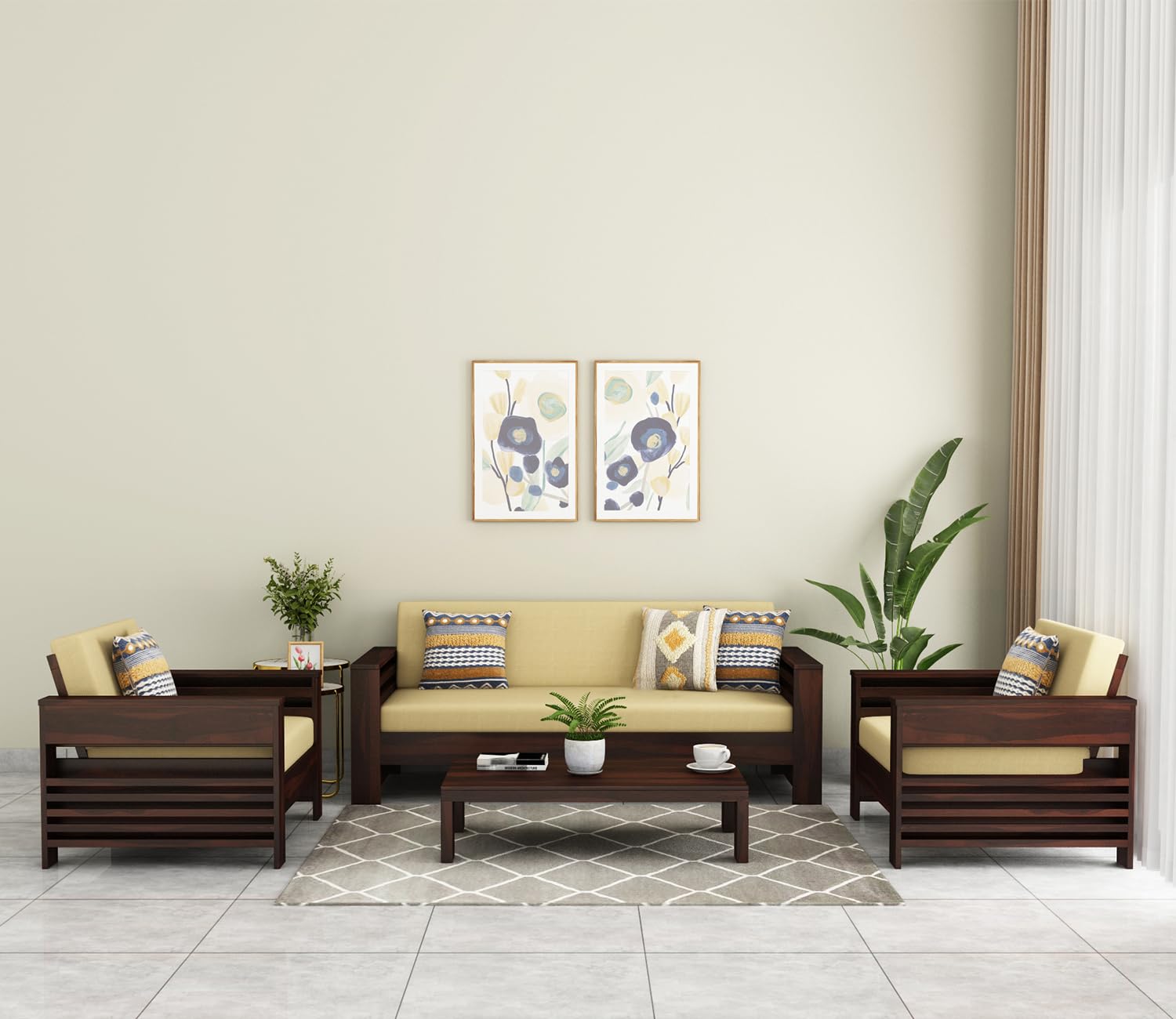 GLOBALFURNITUREHUB Sheesham Wood 6 Seater Side Cup Stand Sofa Set for Living Room with 40 Density Cushion Wooden Sofa Set for Living Room Furniture (3+2+1, Walnut Finish) (B0D6WDW5XS) Amazon Price History, Amazon Price Tracker