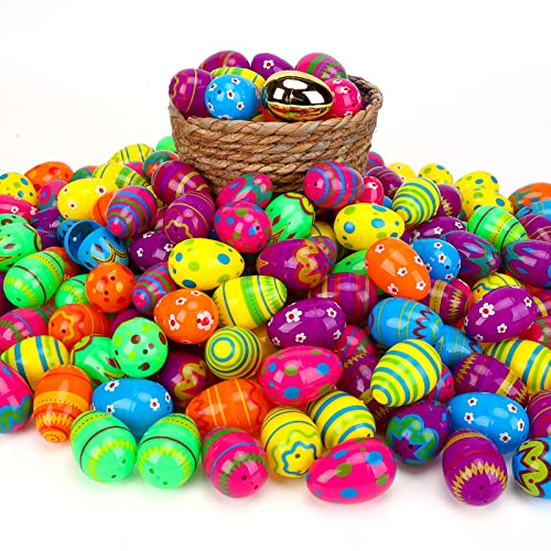 200 Easter Printed Plastic Eggs Basket Stuffer for Easter Egg Hunt Event, Easter Basket Stuffers, Party Favor Goodie Bags, Scene and Decoration, School Parties Prizes, School Classroom Rewards by Acekid - Used condition - Image 4