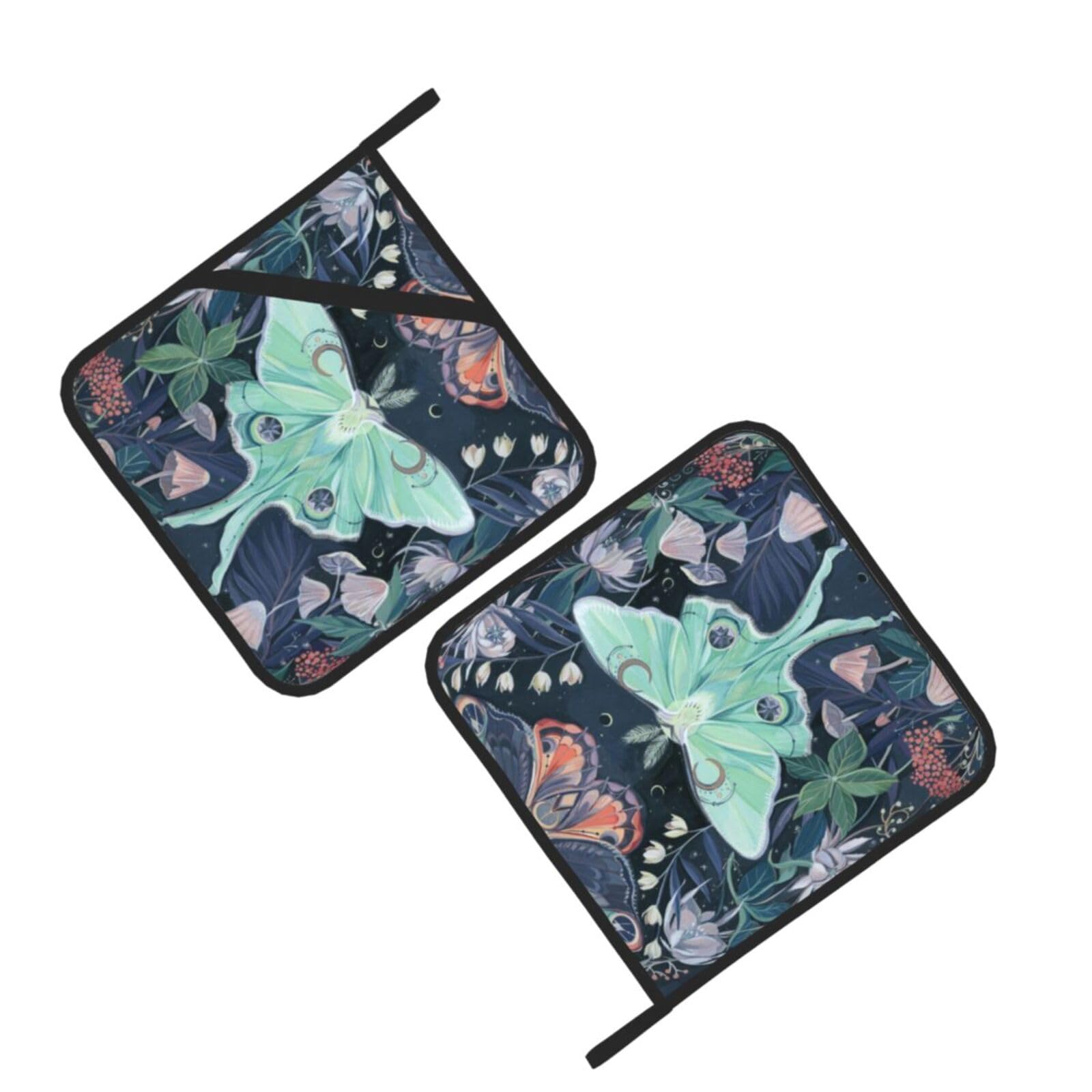 Watercolor Butterfly Art Printed Oven Pot Holders Set of 2 Pcs Heat Resistant Kitchen Microwave Potholders for Cooking Baking Grilling