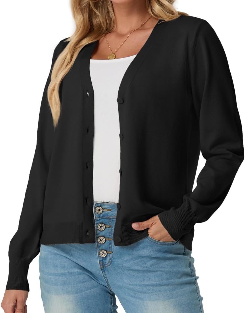 GRECERELLE Womens Lightweight Open Front Cardigan Long Sleeve V Neck Button Down Casual Knit Sweater - Image 5