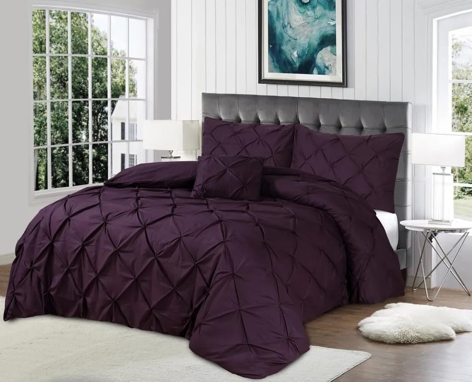 Northern Luxe Pintuck Duvet Cover with Pillowcases – Pinch Pleated Soft Bedding Set, Quilt Cover for Ultimate Comfort Top Notch Quality (Purple, Single - Duvet Cover Only)