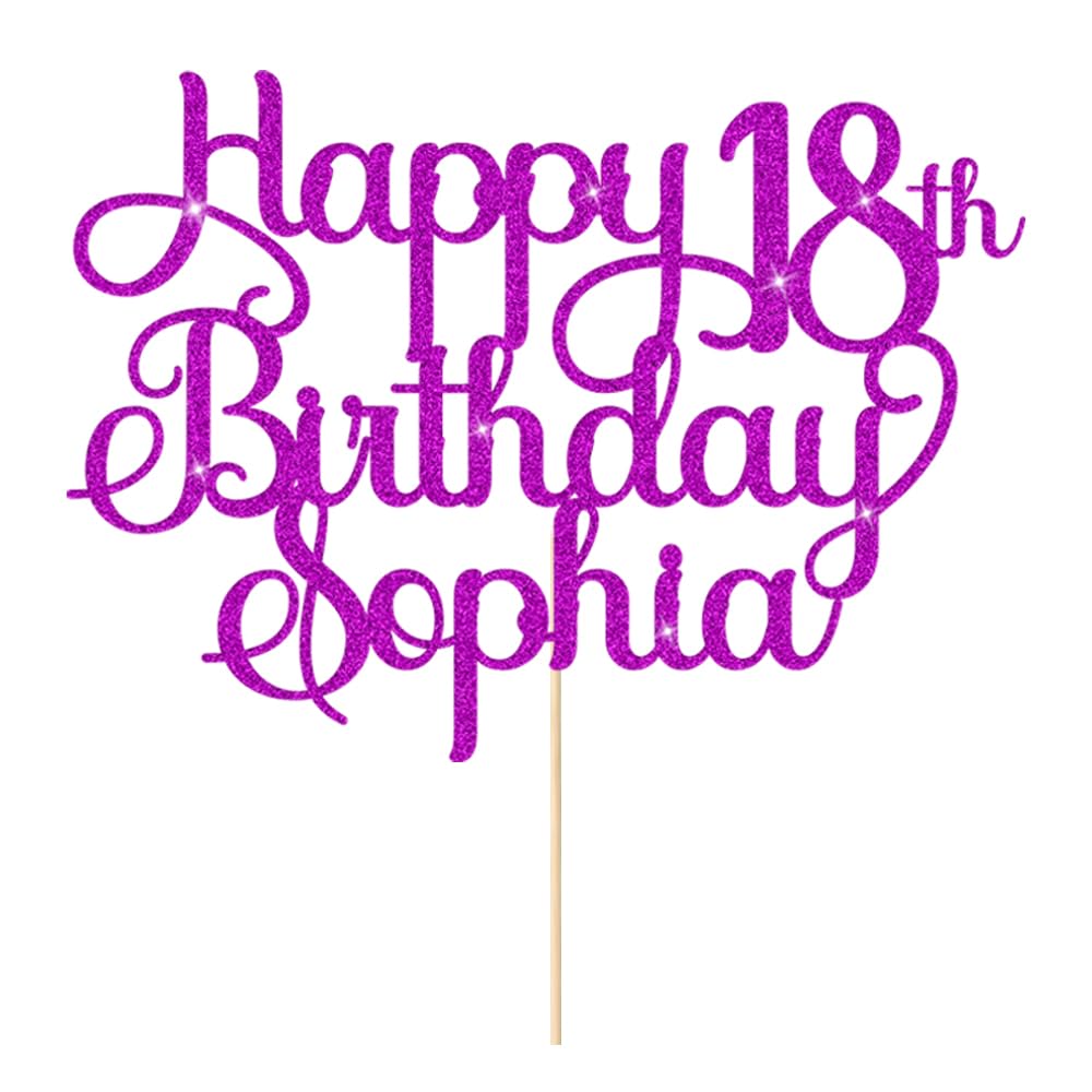 Personalised Happy Birthday Cake Topper 18th Birthday Cake Topper Cake Decorations Custom Glitter Cake Toppers with Any Age & Name for 18th 21st 30th 40th 50th 60th(Purple)