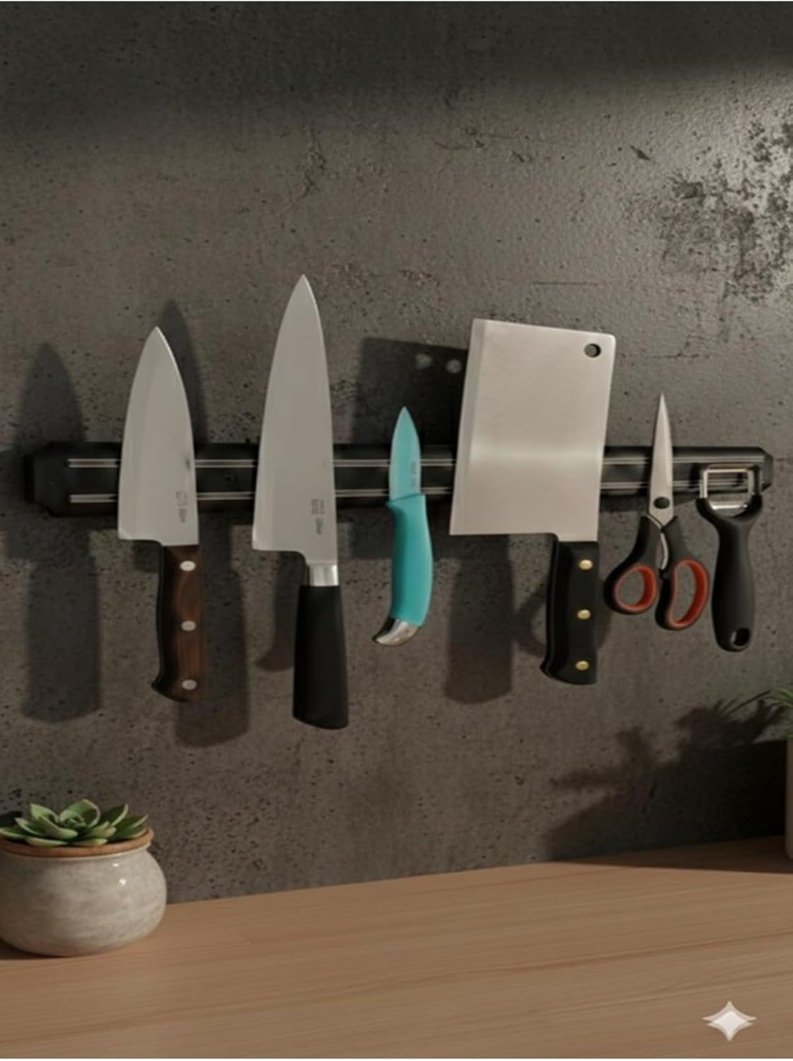 Magnetic Knife Holder 22 Inch, Wall Mount Knife Strip Organizer for Kitchen, Black Metal Knife Rack - Black