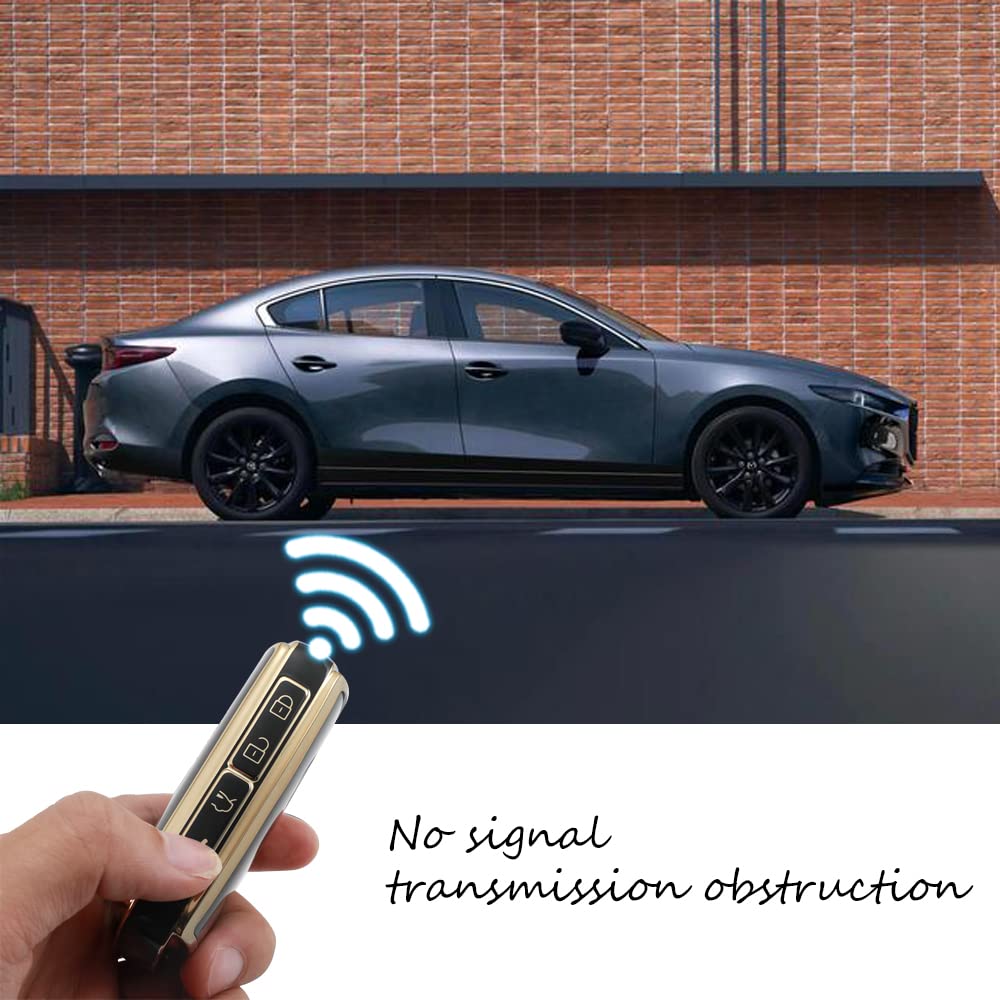 WSAuto TPU Key Fob Cover With Keychain For 2019-2022 Mazda 3, CX-5, CX-30, CX-10 - Soft Protective Case (Black)