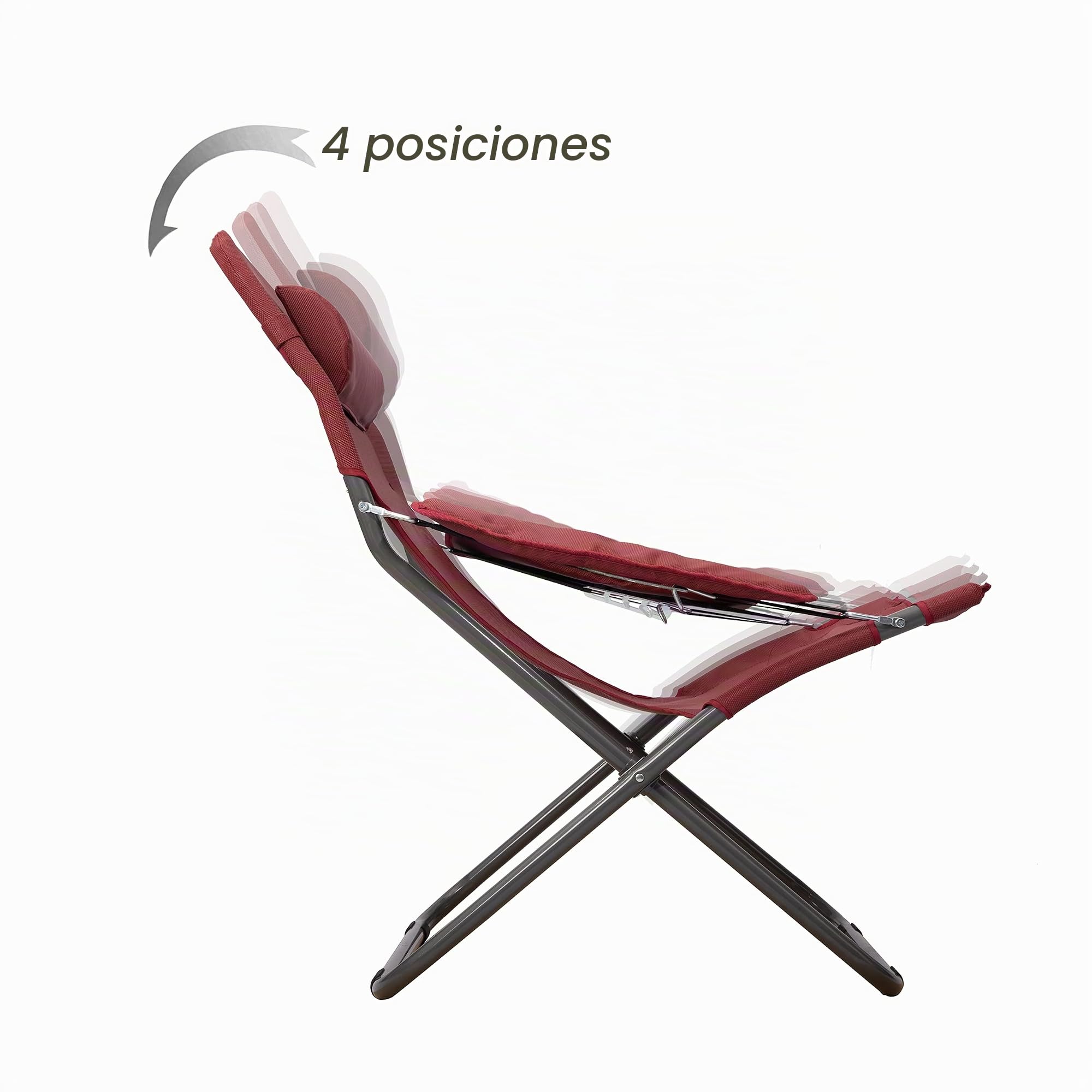 HOMECALL - Silla de camping plegable con respaldo ajustable de textileno 2 × 1, rojo