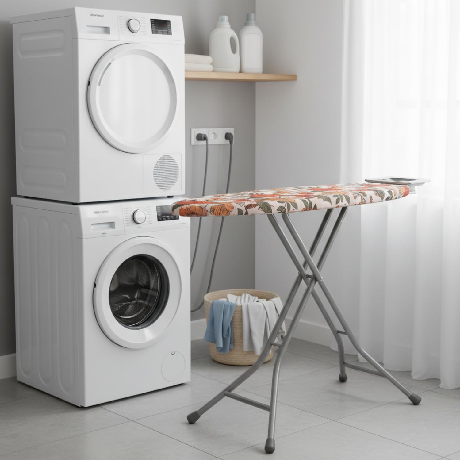 Copriasse da Stiro 125x45cm, Copri ASSE da Stiro Universale con Imbottitura in Feltro Spessa 6mm, Coulisse di Serraggio, Ganci e Chiusure, Stampa Floreale