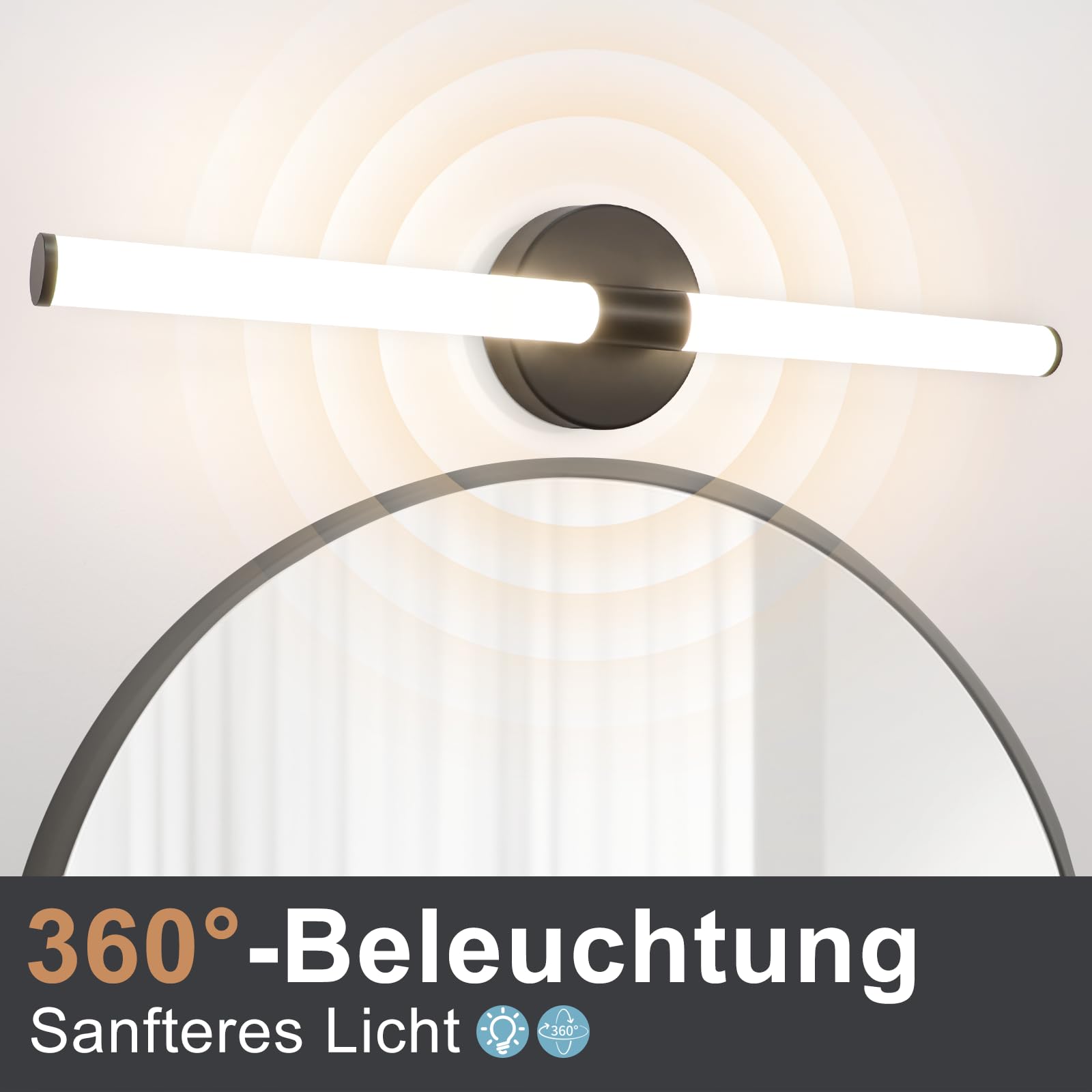 Homefire Lampada da specchio a LED Luce per specchio da bagno da 60CM | Applique da bagno nera da 8W impermeabile IP44 bianco neutro 4000K applique per corridoio camera da letto