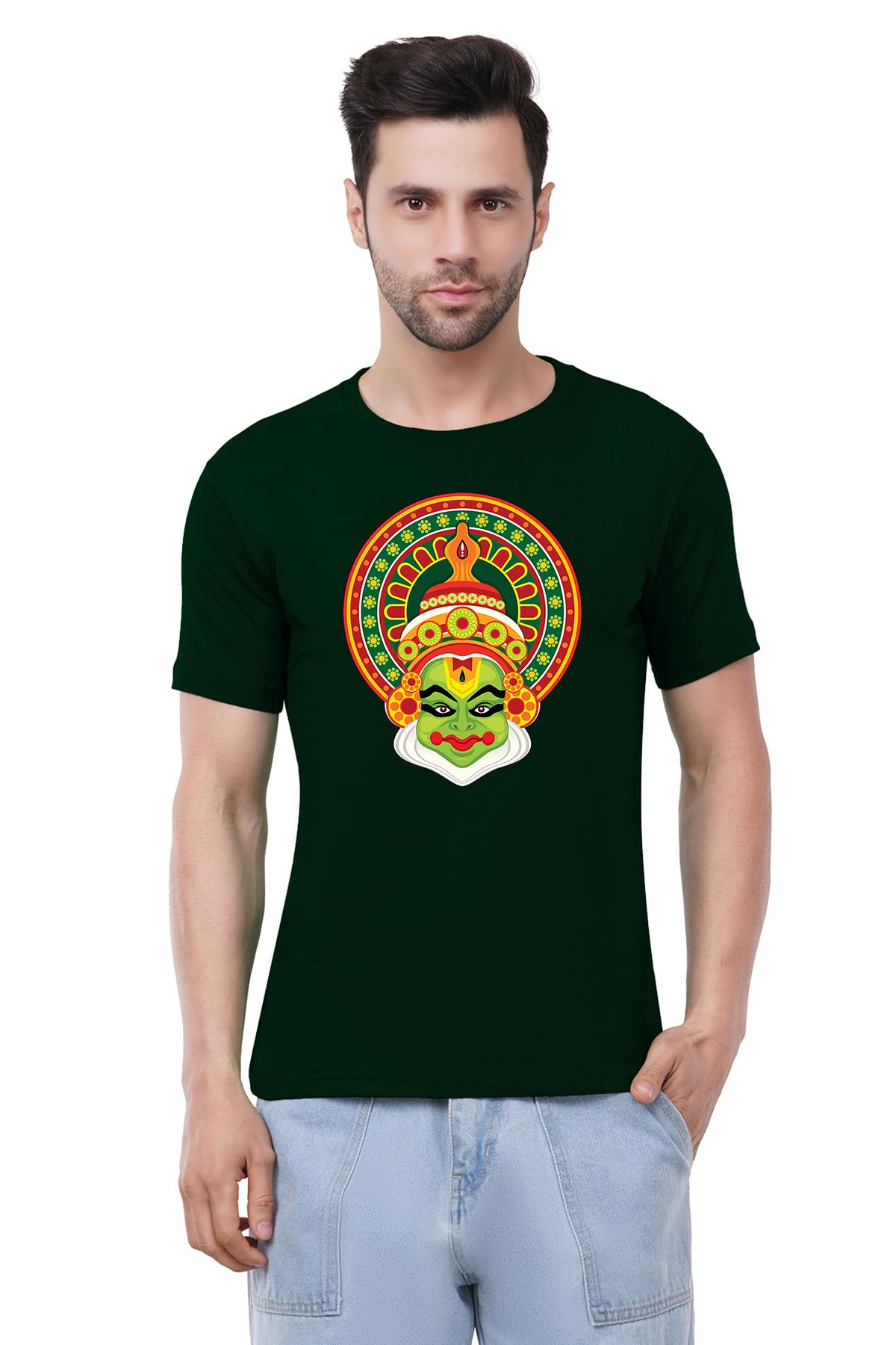 caseria Men's Cotton Printed T-Shirt -Kathakali Kerala | 100% Cotton | Half Sleeves | Regular Fit | Printed | Round Neck | Graphic T Shirt-picture-10