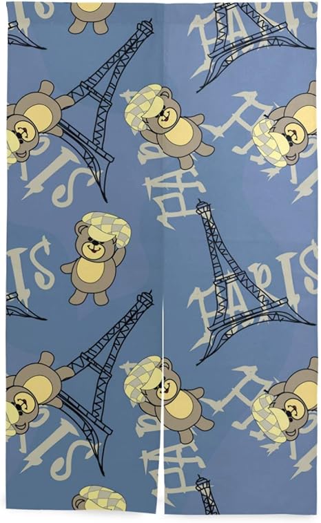Amazon マキク Makiku のれん かわいい 熊柄 エッフェル塔 おしゃれ ロング 暖簾 洗濯可 突っ張り棒付き 幅86cm 丈143cm のれん オンライン通販