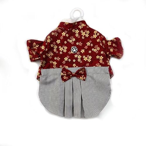 和装風ペット服春夏子犬犬猫ユニバーサルネットフリックス柴犬着物飾り (赤い犬の足跡, S)