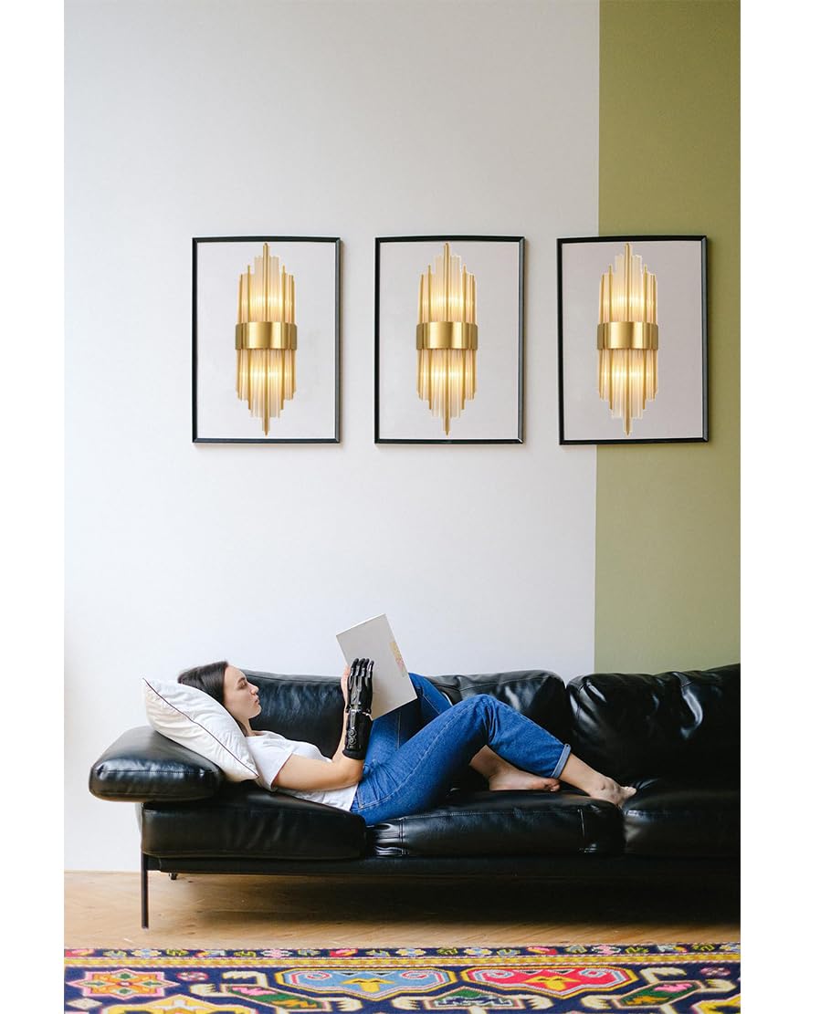 E14 Kristall-Wandleuchte mit goldenem Sockel,Moderne Kristall-Wandlampe,Wandleuchten innen Wohnzimmer,Schlafzimmer,Badezimmer,Flur,Treppenhaus (45cm)