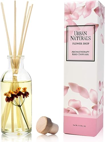 Urban Naturals Flower Shop - Juego de regalo de difusor de varillas Notas de fragancia de violetas, margaritas, jacinto y rosas Flor real dentro