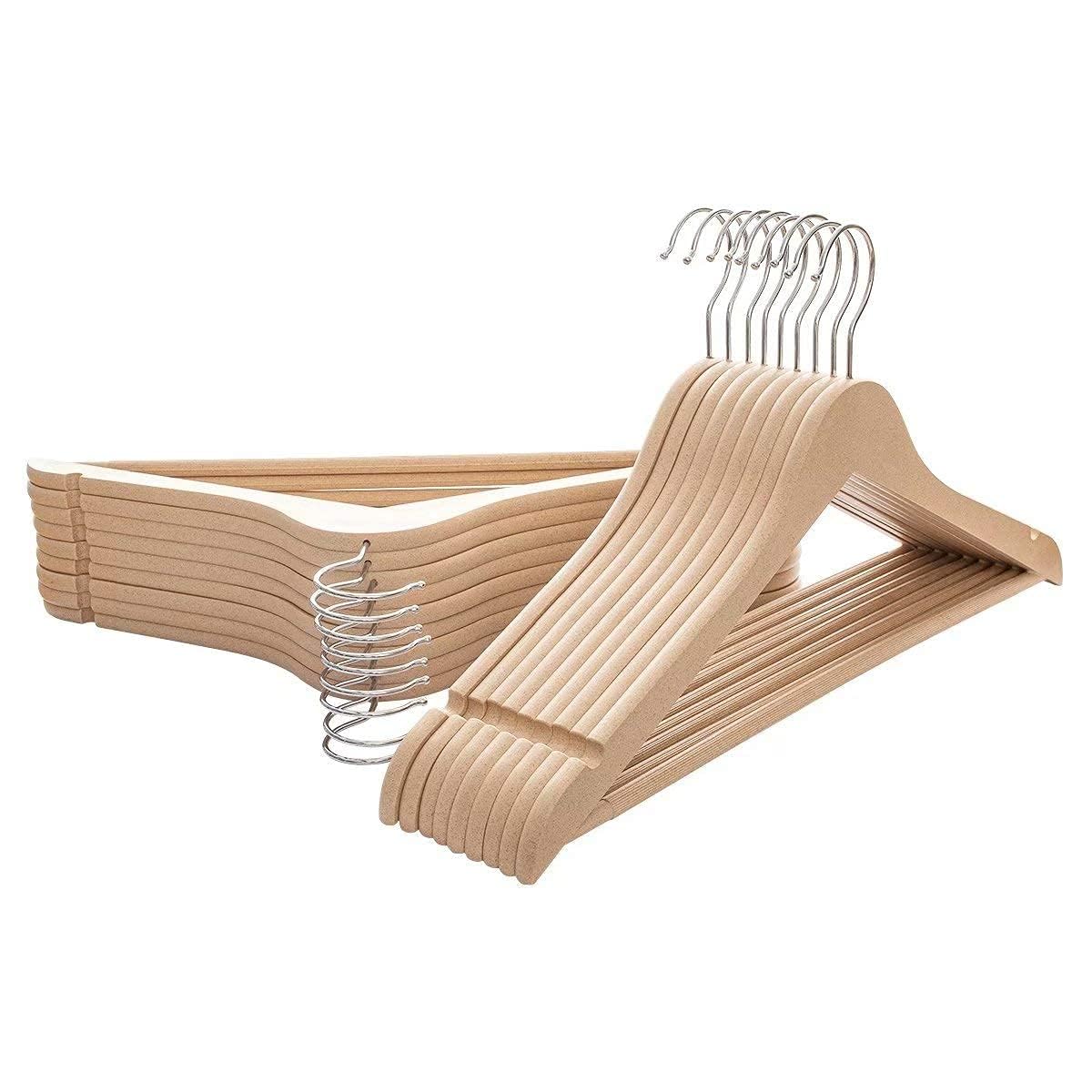 Home Heaven Wooden Textured Hanger for Wardrobe | Durable Wardrobe Cloth, Coat Suits & Garment Hangers with Cut Notches | 360 Degree Swivel Chrome Hook for Hanging Heavy Clothes | Pack of 12-image-14