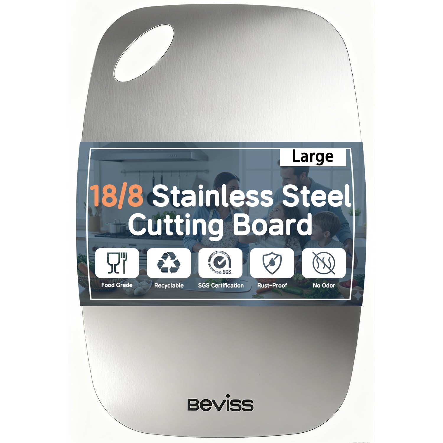 BEVISS Cutting Board, 100% Pure 18/8 Stainless Steel Kitchen Chopping Board Double Sided, Dishwasher Safe Cutting Board for Meat, Vegetables or Fruit 38.1x27.9cm 304 Stainless Steel โ image 1