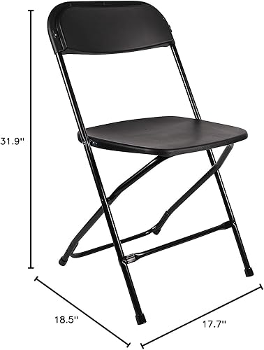 Miniatura 2 de BTEXPERT Juego de 2 sillas plegables de plástico negro, marco de acero, silla comercial de alta capacidad para eventos, juego ligero para oficina,