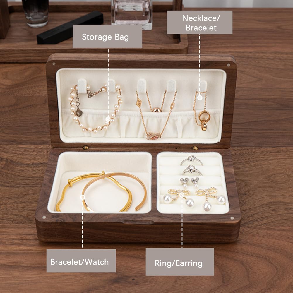 Tragbare Schmuck-Aufbewahrungsbox aus Massivholz – Mini mit Magnetverschluss für Ohrringe, Ringe, Halsketten – ideales Reisezubehör für Frauen